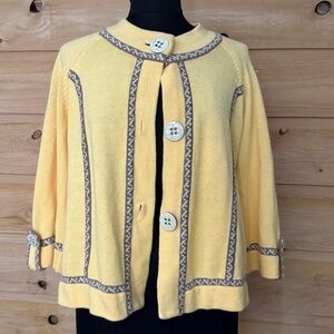 Yellow Button-Up Women's Sweater cardigan 3/4 sleeve butter yellow